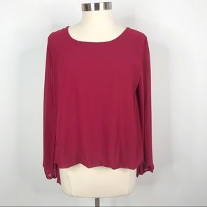 Gracie Long Sleeve High Low Hem Blouse Top Red L